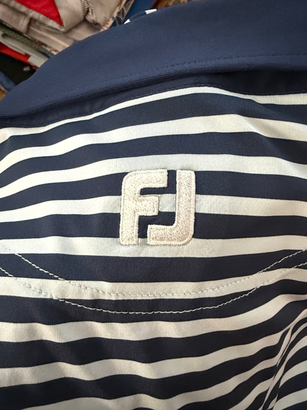 FootJoy Navy and White Horizontal Stripe Golf Polo - Picture 4 of 4
